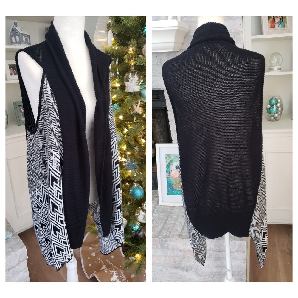 Bongo Open front sleeveless cardigan XL Black & white